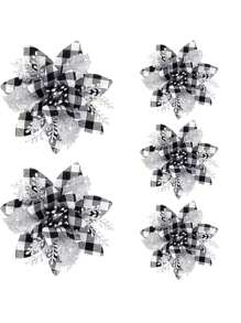 5 pièces de fleurs de Noël artificielles scintillantes, ornements d'arbre de Noël Joyeux Noël, fleurs de Noël artificielles, décoration du Nouvel An heureux, Noël