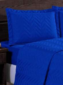 Luxury Bedspread For Queen Mattress + Kit Of 2 Quilted Pillowcases - Ng - 藍色 - 查看 2