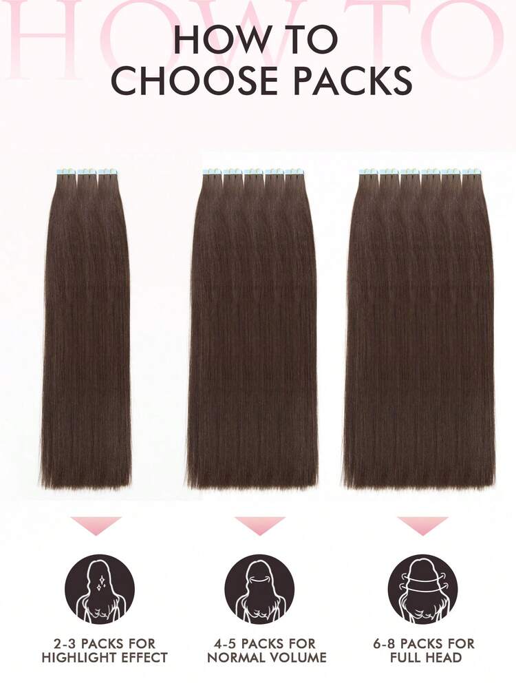 10pcs Mini Tape-In Hair Extensions, Human Hair, #2 Dark Brown, 14-22 Inches, Remy Human Hair, Invisible Tape-In Hair Extensions - S2 - View 7