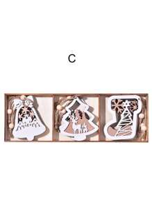 3PCS Farmhouse Drewniane ozdoby świąteczne w kształcie płatków śniegu, wiszące ozdoby choinkowe, drewniane ozdoby decoupage DIY Craft w kształcie płatków śniegu, rustykalne ozdoby reniferowe, zimowe dekoracje świąteczne w krainie czarów ze sznurkiem, Halloween, dekoracja na Halloween