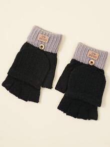 1双情侣针织半指手套，简约设计户外防寒保暖翻盖露指手套，秋冬 - 手套 - 查看 17