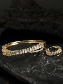 rakol 2 件时尚不对称方晶锆石装饰戒指和手镯套装 - 金黃色 - 查看 4