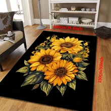 1 Stück rutschfester Teppich mit "schwarzem Hintergrund und einem Strauß Sonnenblumen", maschinenwaschbar, Teppich für Eingang, Wohnzimmer, Schlafzimmer, Kinderzimmer, Outdoor Terrasse, Garten, Wohndekoration, Raumdekoration, Flächenteppich, Wandteppich