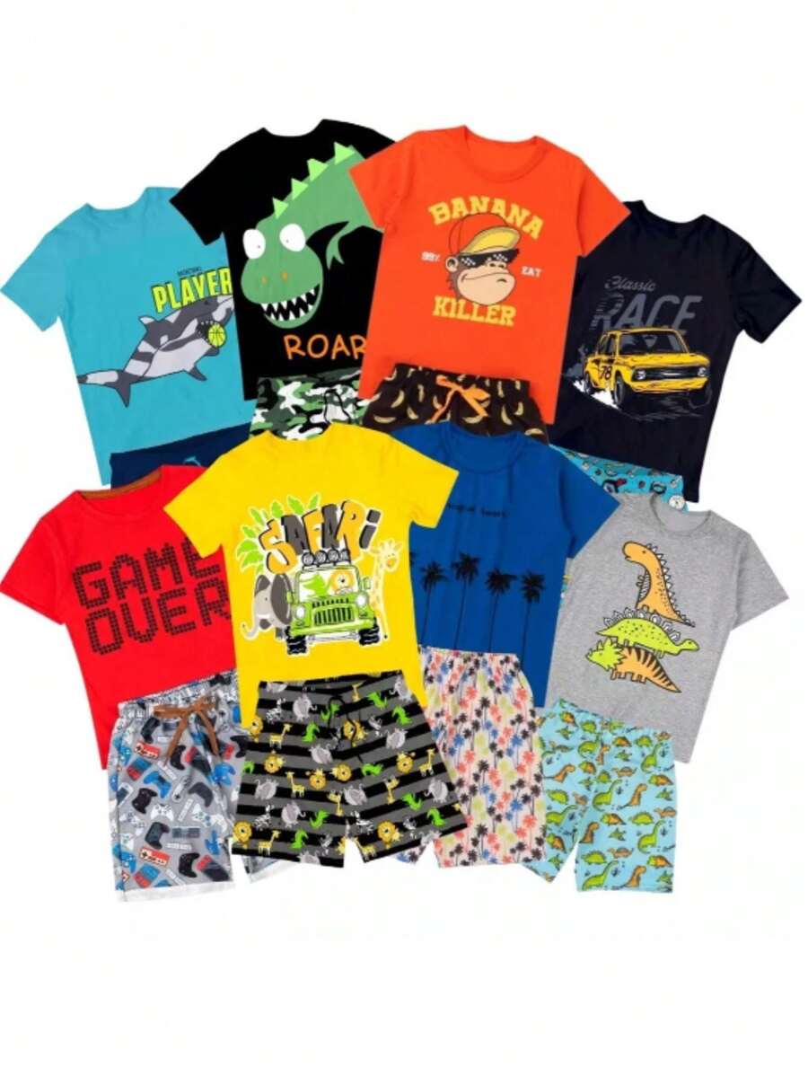 4 Pieces Children's Clothing Kit For BOYS - 2 Blouses + 2 Shorts Xx - Nhiều màu - Xem 1