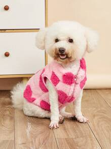 1pc Cute Heart Pattern Pet Vest, Suitable For Cats And Dogs, Fluffy Pet Clothing For Autumn/Winter - Multicolor - View 1