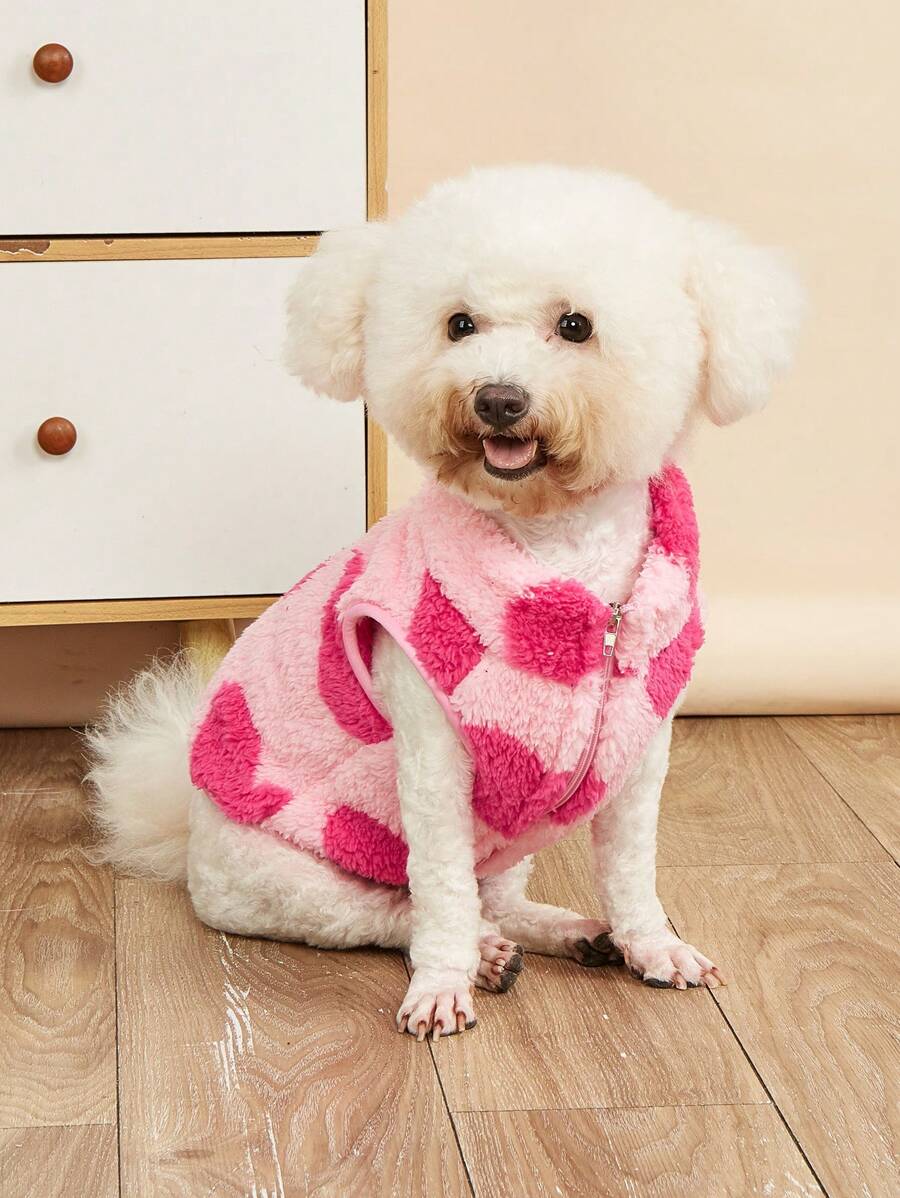1pc Cute Heart Pattern Pet Vest, Suitable For Cats And Dogs, Fluffy Pet Clothing For Autumn/Winter - Multicolor - View 1