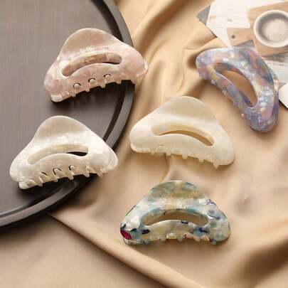 مشبك شعر نصف دائري كبير من الأسيتات، مشبك شعر هندسي بسيط ذو ملمس، إكسسوار شعر أنيق مشبك شعر شاطئي للصيف، مخالب شعر للعطلات والسفر