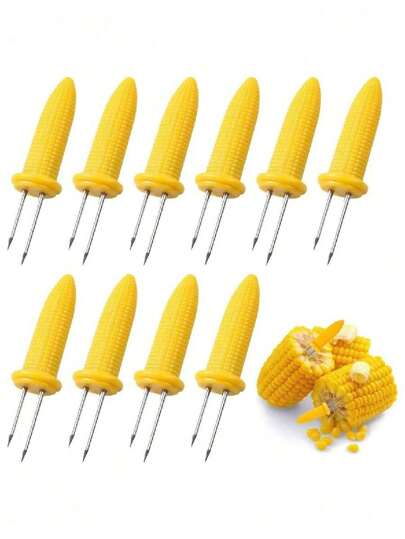 6Pcs Corn Fork BBQ Stainless Steel Corn Holders Handheld Anti Scalding Corn Needle Corn On The Cob Double Fork Barbecue Tool,School Supplies