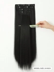 4片装24英寸黑色夹式直发接发片，女士合成接发片 - 黑色 - 查看 3