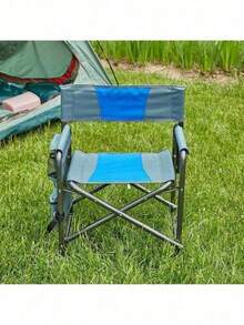 1-Piece Padded Folding Outdoor Chair With Storage Pockets,Lightweight Oversized Directors Chair For Indoor, Outdoor Camping, Picnics And Fishing,Blue/Grey - Xanh dương + Xám + Thép-5 - Xem 1