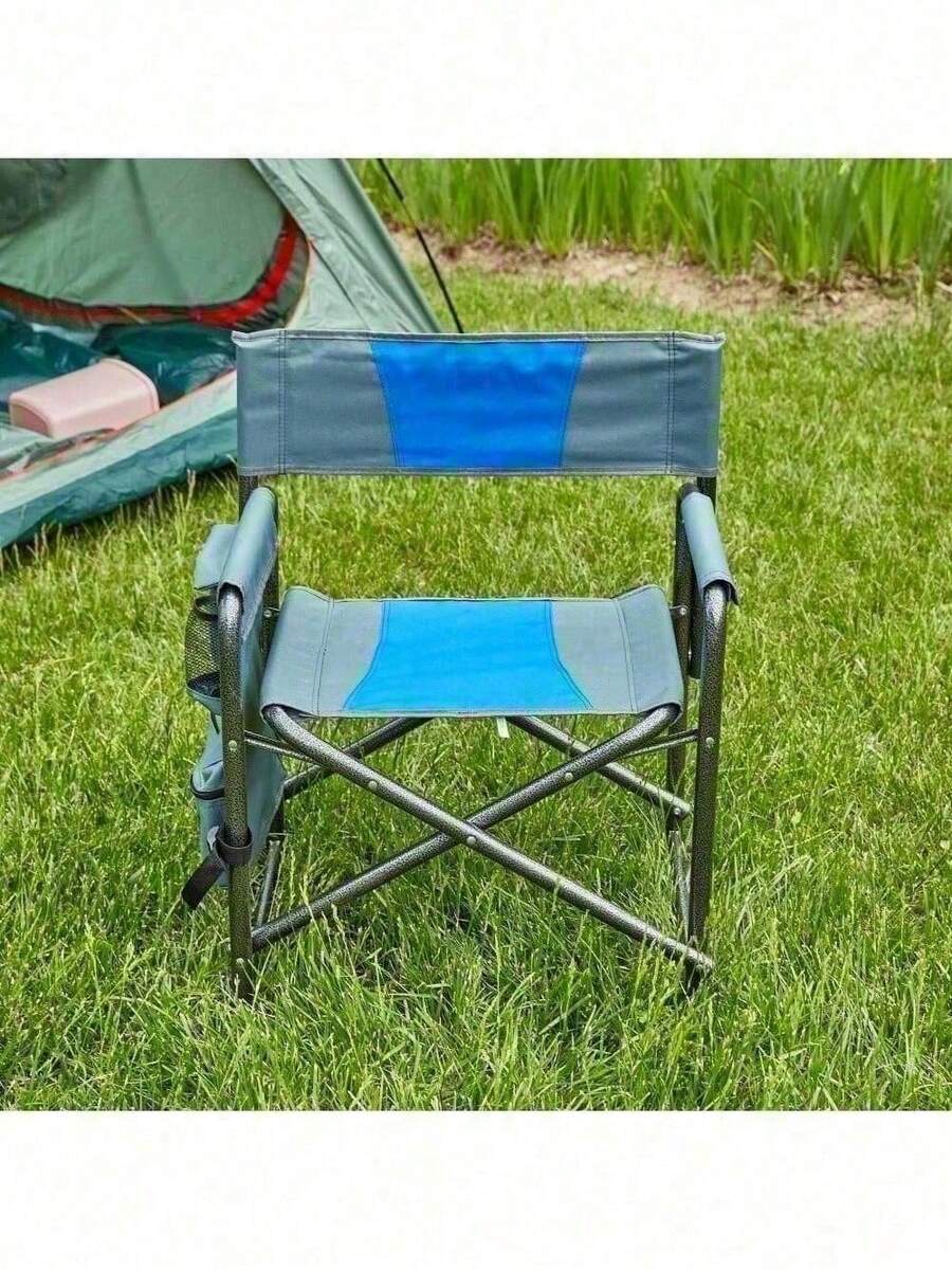 1-Piece Padded Folding Outdoor Chair With Storage Pockets,Lightweight Oversized Directors Chair For Indoor, Outdoor Camping, Picnics And Fishing,Blue/Grey - Xanh dương + Xám + Thép-5 - Xem 1