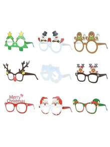 9 piezas Gafas de papel navideñas, con diseño de Papá Noel y muñeco de nieve de dibujos animados, decorativas para fiestas de Navidad