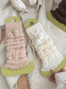 2/4 Pcs Women Furry Ball Decor Black & White Cute Versatile Leg/Foot Warmers, Thickened Long Leg Warmers For Spring/Autumn/Winter