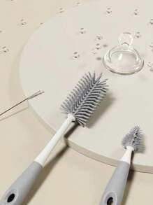 3 件套硅胶婴儿奶瓶刷、奶嘴和吸管清洁工具套件 - 灰色 - 查看 3