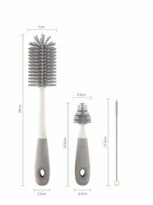 3 件套硅胶婴儿奶瓶刷、奶嘴和吸管清洁工具套件 - 灰色 - 查看 2