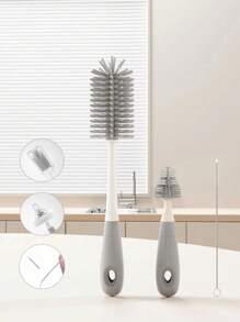 3 件套硅胶婴儿奶瓶刷、奶嘴和吸管清洁工具套件 - 灰色 - 查看 1