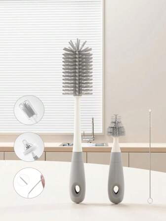 3 件套硅胶婴儿奶瓶刷、奶嘴和吸管清洁工具套件