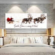 1pc Unframed Theme Canvas Posters, Here Comes Santa Claus, Sleigh, Reindeer, Vintage Home Decoration, Gift For Friends, For Living Room, Bedroom, Office, Kitchen, Holiday Wall Art Decor, HD, Odorless, Waterproof Painting, Print, Artwork