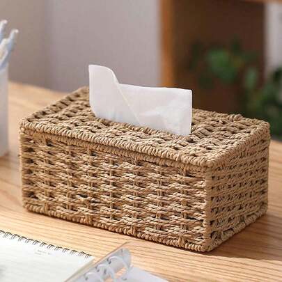 1 pièce Boîte à mouchoirs tressée à la main, style minimaliste oriental zen pour le salon, la chambre à coucher, le bureau