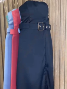 Strapless Midi Dress With Tailored Belt - 黑色 - 查看 2