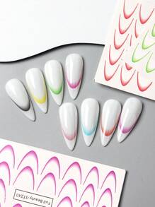 8片渐变法式美甲贴纸水转印贴纸 紫色粉色蓝色法式美甲装饰 美甲配件 指甲油 美甲用品 - 彩色 - 查看 6