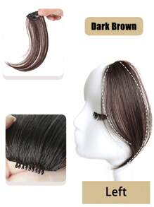 2pcs Middle-Part Bangs Hair Extensions Black Hair Clip In Forehead Hair Extensions Synthetic Natural Invisible Seamless French Side Bangs Hairpieces - Dark Brown - View 8
