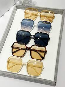 5 件/3 件/2 件套时尚大框方形眼镜，适合日常佩戴和户外旅行海滩配件女士眼镜遮阳镜 - 彩色 - 查看 1