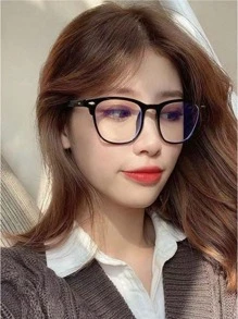 1 件男女通用方形金色和黑色耳环眼镜，防蓝光眼镜，适用于电脑、阅读、游戏、电视、手机，缓解眼疲劳，透明镜片护眼