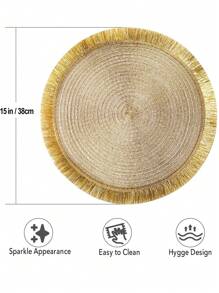 Set di tovagliette circolari intrecciate con glitter e nappe, set di sottobicchieri naturali intrecciati, lavabili e antiscivolo, adatti per tavoli da pranzo, riunioni domestiche, Ognissanti, Natale, feste di matrimonio, disponibile in 2, 4 o 6 pezzi (38 cm)