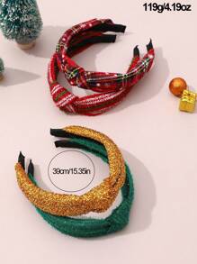 NAIZHU 4 Stücke/Set Weihnachtskopfbänder für Kinder & Jugendliche, rot, grüne karierte Schneeflocken Stoff Haarschmuck, Winterliche Geschenke