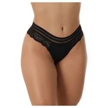 Sexy Lace Panties Double G-String Elastic Waistband Comfortable Lingerie - 黑色 - 查看 1