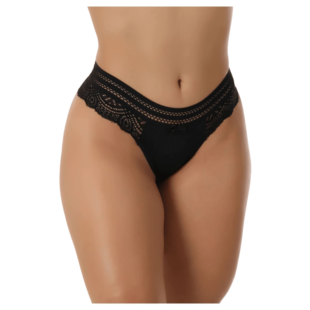 Sexy Lace Panties Double G-String Elastic Waistband Comfortable Lingerie - 黑色 - 查看 1