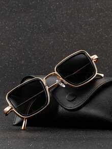 1 件装复古粗框金属方形时尚男士眼镜（不含眼镜盒）街头风格，适合搭配毛衣夹克运动衫连帽衫皮裤和工装裤 - 彩色 - 查看 3