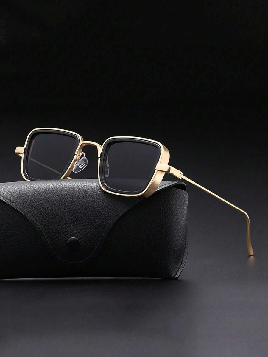 1 件装复古粗框金属方形时尚男士眼镜（不含眼镜盒）街头风格，适合搭配毛衣夹克运动衫连帽衫皮裤和工装裤