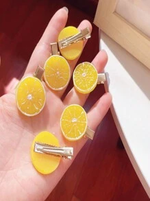 2pcs Lemon Decor Hair Clip Cute Claw Clips Hair Claws Hair Barrettes, School Stuff - Multicolor - View 3