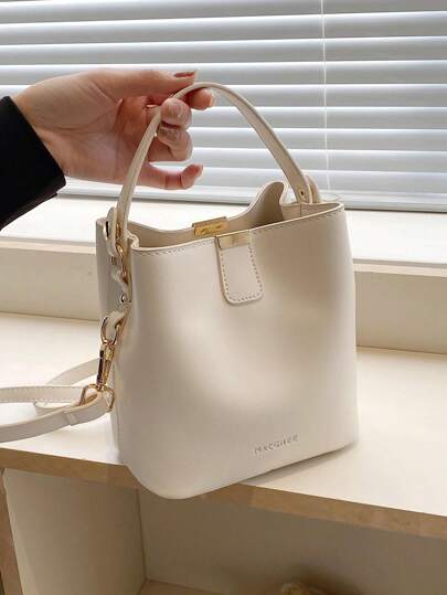 Fashionable Mini Litchi Grain Solid Color Elegant Casual Tote Shoulder Bucket Bag
