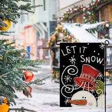 1 chiếc Cờ Giáng sinh vui vẻ cho khu vườn mùa đông, Biển báo nhỏ hình người tuyết bằng vải bố hai mặt, Đồ trang trí sân ngoài trời ngày lễ - Đỏ và trắng - Xem 10