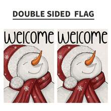 1 chiếc Cờ Giáng sinh vui vẻ cho khu vườn mùa đông, Biển báo nhỏ hình người tuyết bằng vải bố hai mặt, Đồ trang trí sân ngoài trời ngày lễ - Đỏ và trắng - Xem 6
