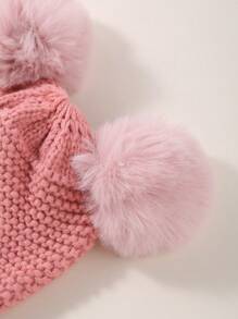 婴儿儿童双球闭眼笑脸刺绣针织帽 - 彩色 - 查看 8