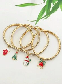 4pcs/Set Christmas Series Crystal Rhinestone Gold Elastic Bangle Bracelet Set For Women - Bracelet - View 3