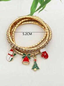 4pcs/Set Christmas Series Crystal Rhinestone Gold Elastic Bangle Bracelet Set For Women - Bracelet - View 4