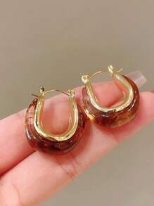 3 对复古油滴 U 型耳环，复古棕色虎眼树脂合金环状耳环，优雅时尚珠宝，适合日常佩戴，圣诞节和节日礼物 - 棕色 - 查看 2