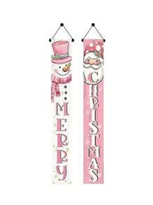 2pcs Merry Christmas Colorful Snowman Santa Claus Decor Door Curtain Holiday Couplet Party Hanging Ornament, Suitable For Festivals, Parties Etc.,Christmas