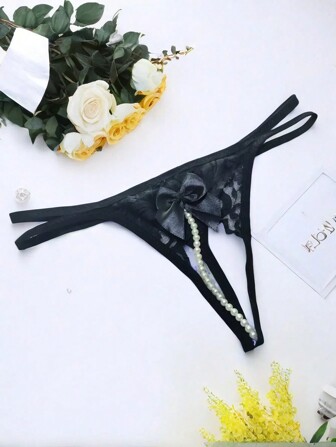 AB. Sexy Lingerie Open The Small Bead Lace Bow Thong As A Novelty Underwear, Sexy And Fashionable Transparent Underwear, Low Waist Underwear