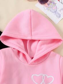 Set de 3 piezas de sudadera con capucha con estampado de corazón para niña, conjunto de ropa casual y deportiva cómoda y abrigada para exteriores