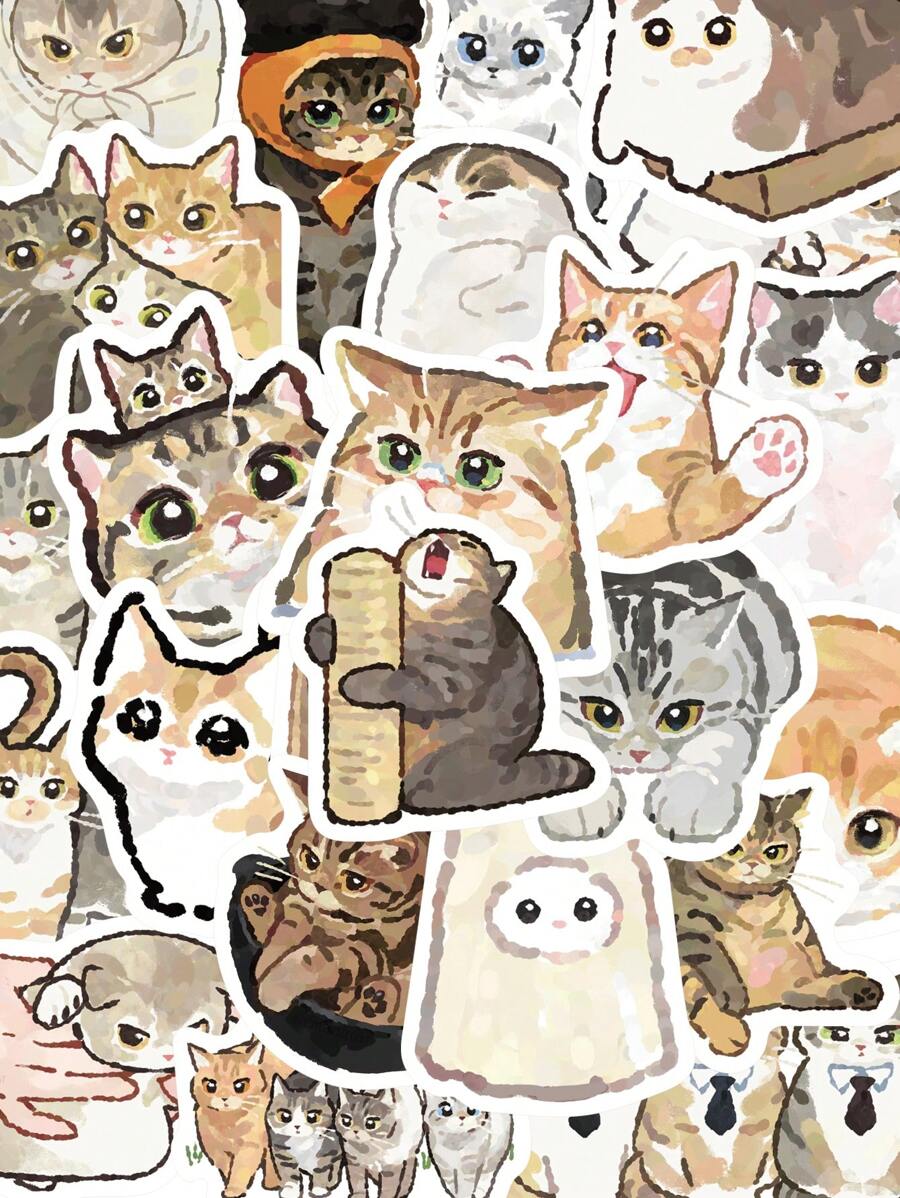 50 张可爱猫咪贴纸笔记本电脑手册手机壳装饰贴 - 彩色 - 查看 1