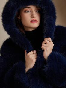 ZIAI Chaqueta con capucha de unicolor, casual y esponjosa para invierno - Azul - Ver 8