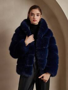 ZIAI Chaqueta con capucha de unicolor, casual y esponjosa para invierno - Azul - Ver 3