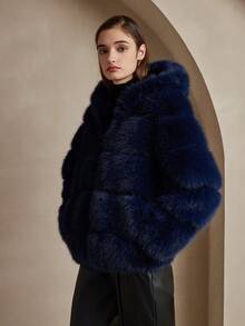 ZIAI Chaqueta con capucha de unicolor, casual y esponjosa para invierno - Azul - Ver 5