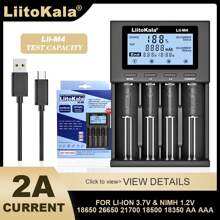 Bộ sạc pin đa chức năng LiitoKala Lii-M4 18650 LCD cho pin sạc Lithium Ion 3,7V 26650 21700 14500 18350 17500 26350 10440 18500 1,2V Ni-Mh AA AAA A C và các loại khác - màu đen - Xem 1